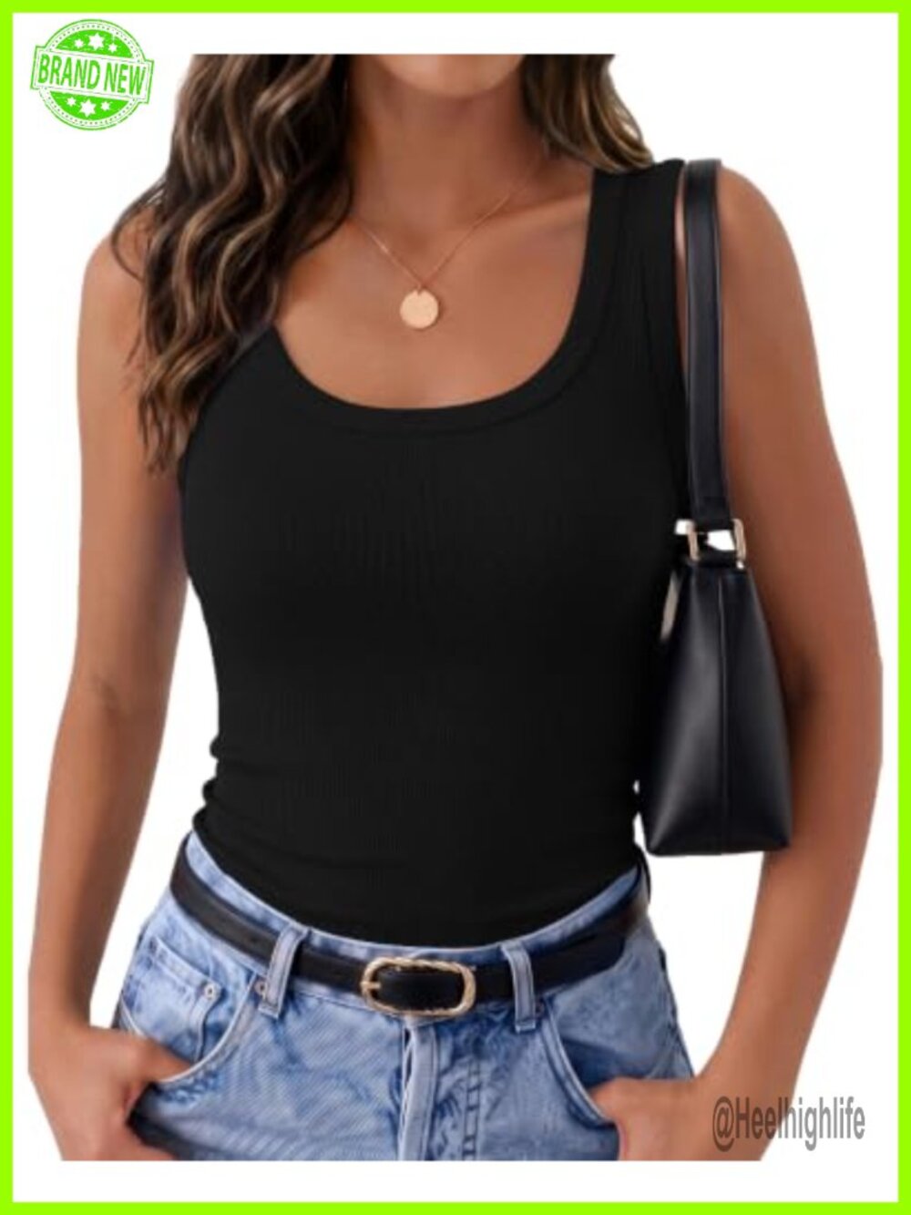 Womens Ribbed Square Neck Sleeveless Tank Top Summer Casual Slim Fit